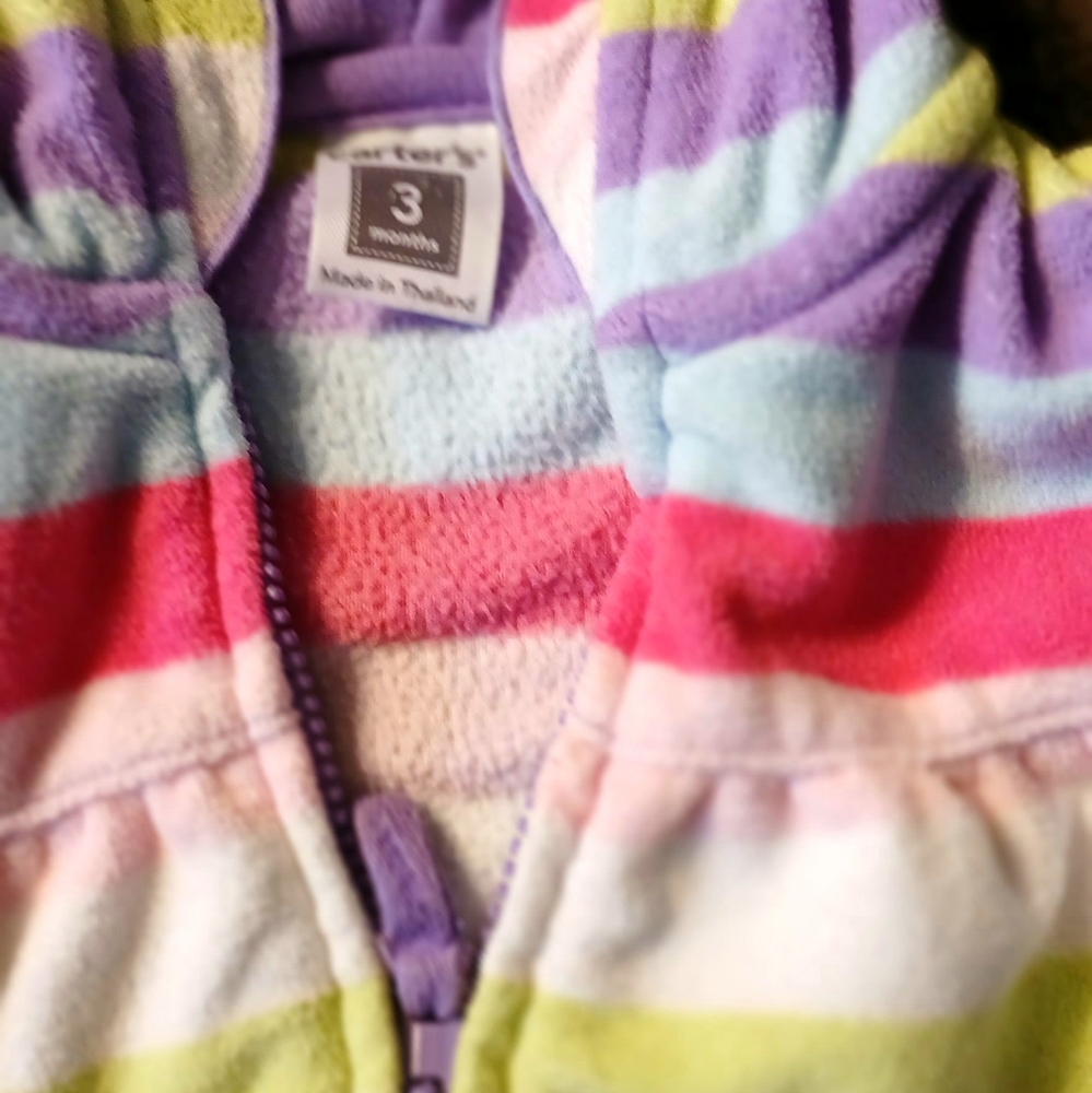 Carter's Soft Fleece Long-Sleeve Zip-Up Hoodie w/Colorful Stripes 3M - Picture 3 of 5